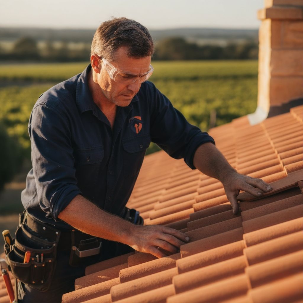 Professional roofer installing terracotta tiles in Barossa Valley